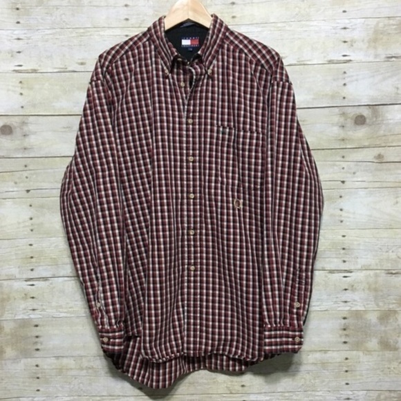 TOMMY Hilfiger plaid cotton button front shirt size L - Picture 1 of 3